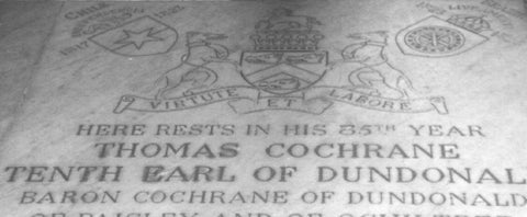 A photograph of the gravestone of Thomas Cochrane, the 10th Earl of Dundonald, in Westminster Abbey