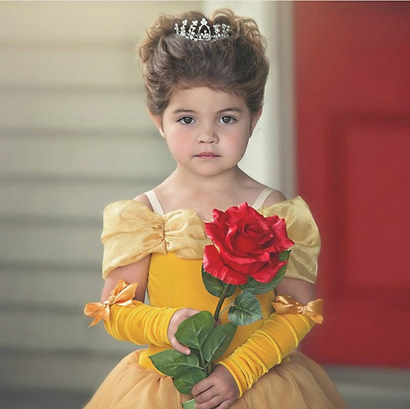 Girls Beauty and the Beast Costume Tulle Kids Princess Belle Party Gown Halloween Birthday