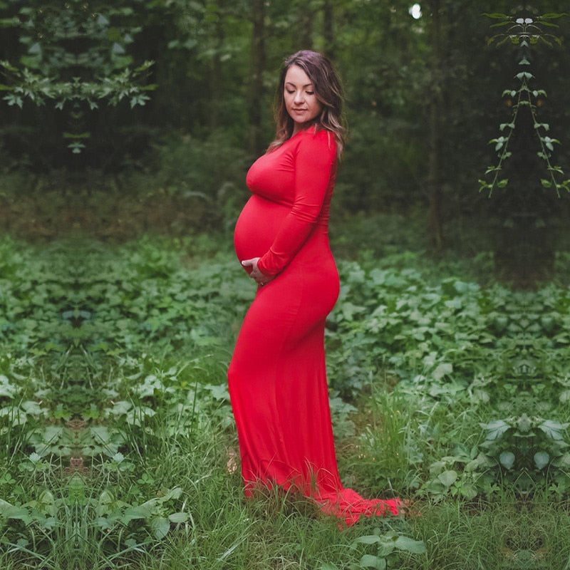 red long sleeve maternity dress