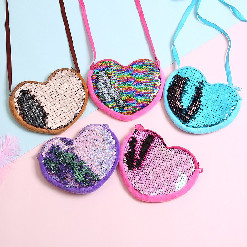 Princess Sequins Heart Shape Baby Bag Cute Solid Color Kid Coin Purse for Baby Girl Shiny Children Shoulder Bags Photo Props|Baby&Kids Bags|