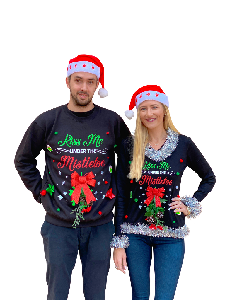 Matching Couples 3D Ugly Christmas Sweaters - Kiss Me Under The Mistle –  Static Threads