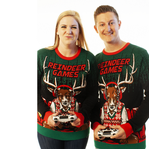 ugly christmas sweater reindeer games video game sweater