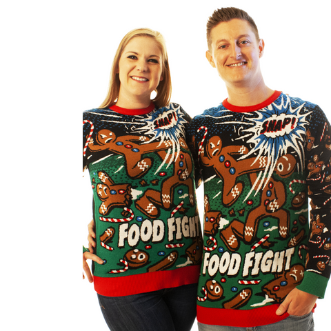 food fight gingerbread man men assorted ugly christmas sweater