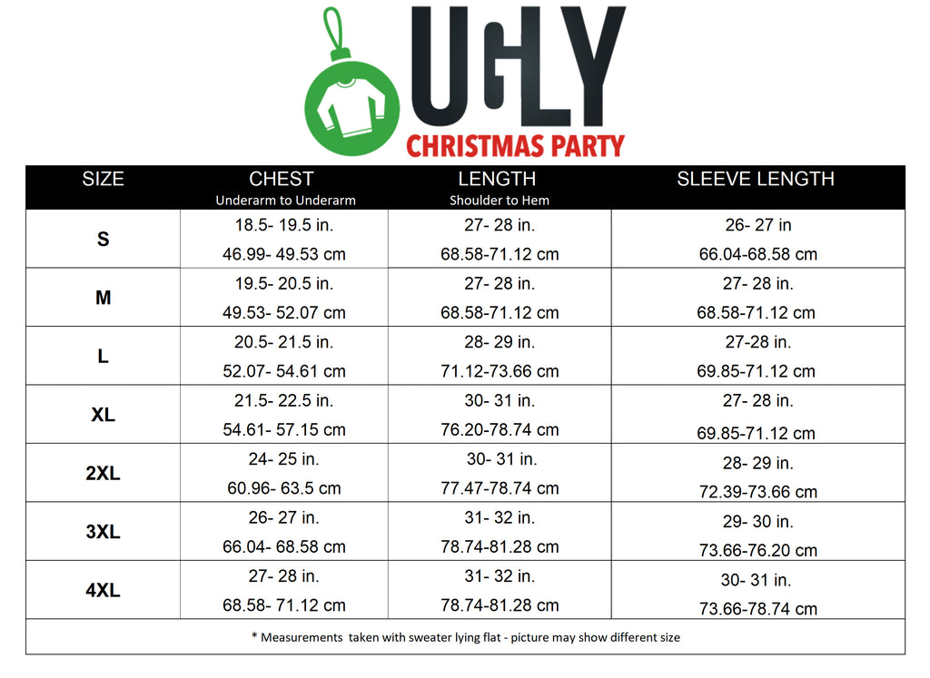 ugly christmas sweater size chart