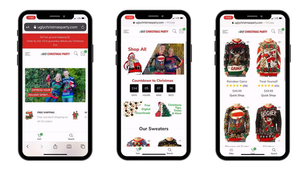 ugly christmas party website mobile-first mobile-friendly redesign