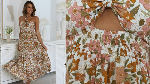 Robe longue hippie chic à fleurs pour l'été