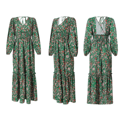 Robe longue verte fleurie Belishop