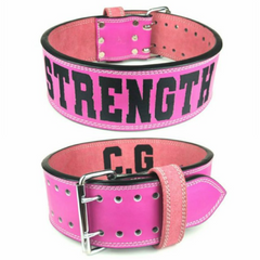custom-leather-weightlifting-belt-pink-suede-silver-double-prong-buckle