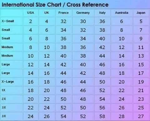 Image result for international womens size chart