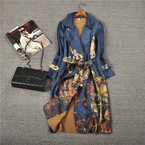 Women's Beautiful Floral Printed Trench Coat.