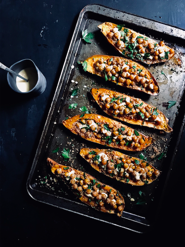 Chickpea couscous sweet potato boats recipe