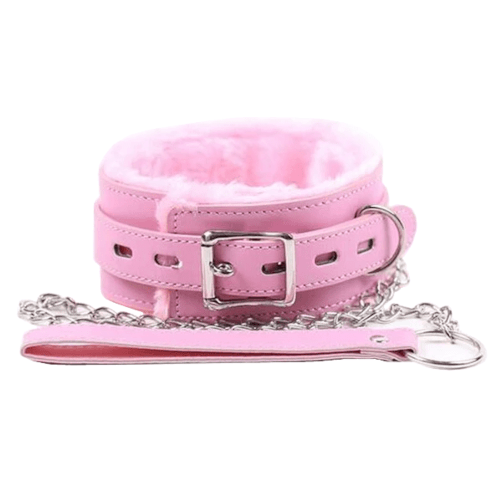 Fluffy Pink Leather Collar With Leash – Love Plugs