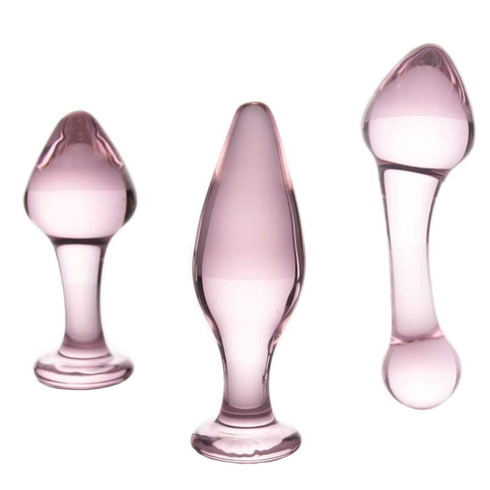 Pink Crystal Glass Plug 3 Piece Set Love Plugs