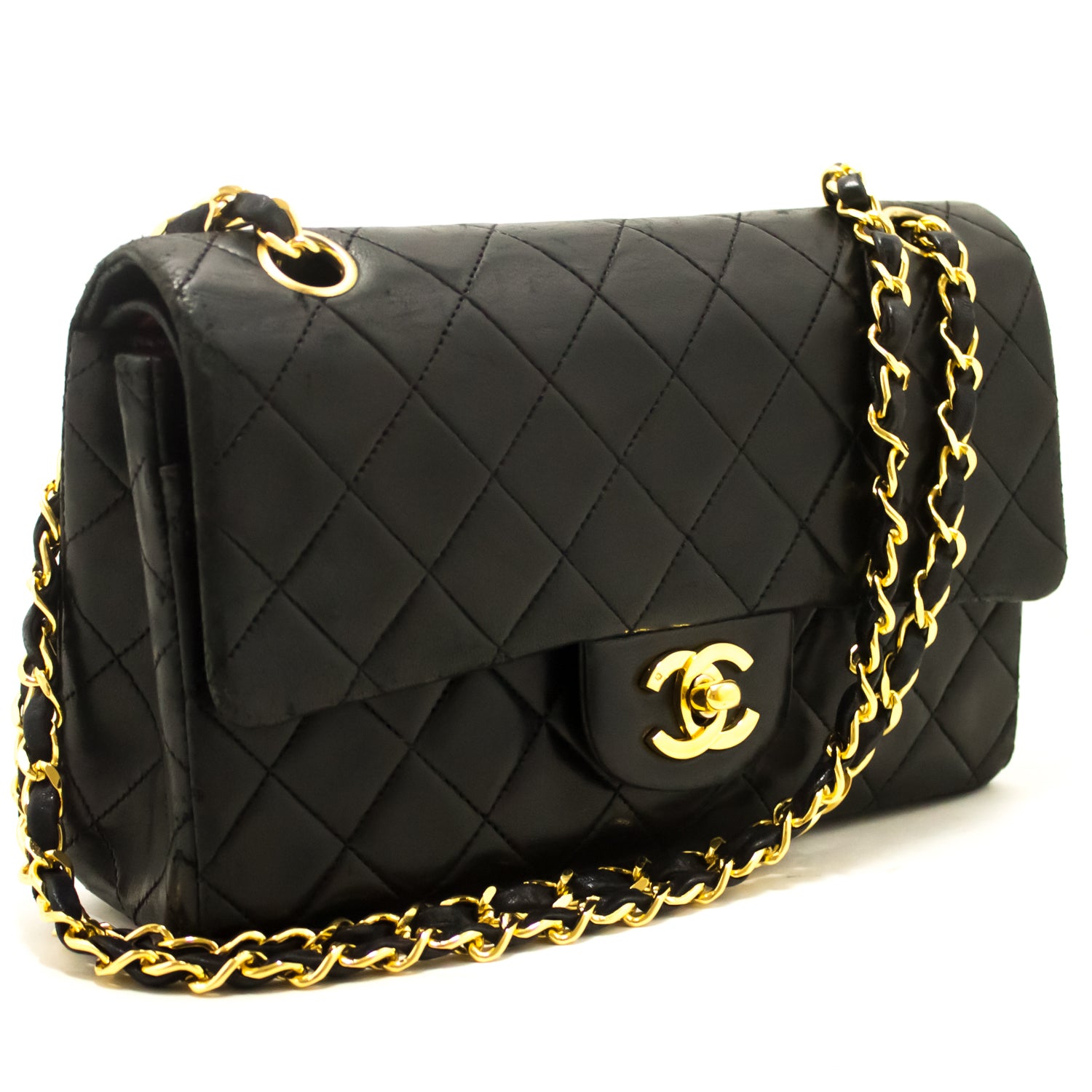 CHANEL Full Flap Chain Shoulder Bag Clutch Black Quilted Lambskin