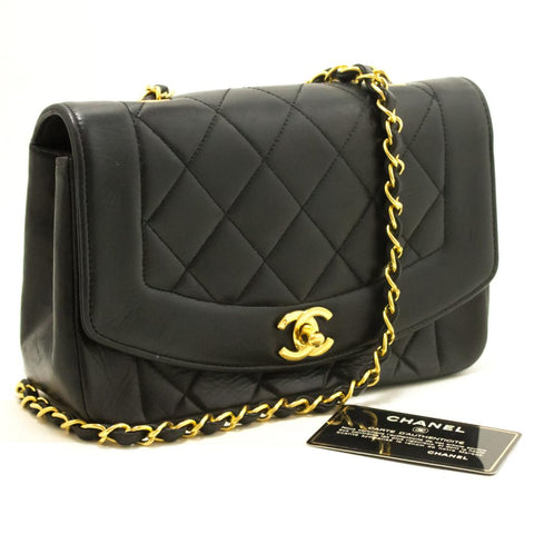 Diana Flap Chain Stume a tracolla Crossbody Black Quilted Lamb L81