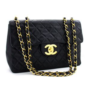 Chanel 2.55 Double Flap Medium Chain Shoulder Bag Black Lambskin H12