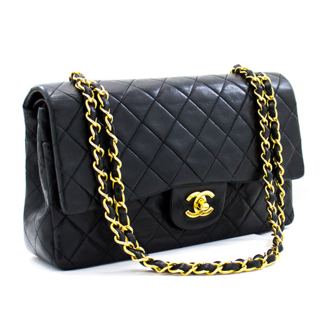 CHANEL Classic Double Flap 9 Chain Shoulder Bag Black Lambskin