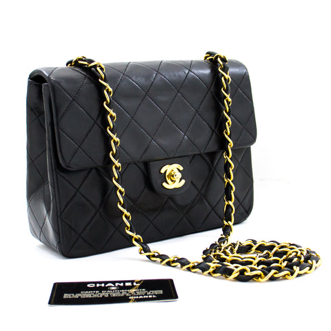 CHANEL Small Chain Shoulder Bag Clutch Black Quilted Flap Lambskin d22 –  hannari-shop