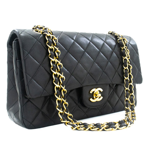 Chanel Classic Large 11 Chain Shoulder Bag Flap Black Lambskin J42