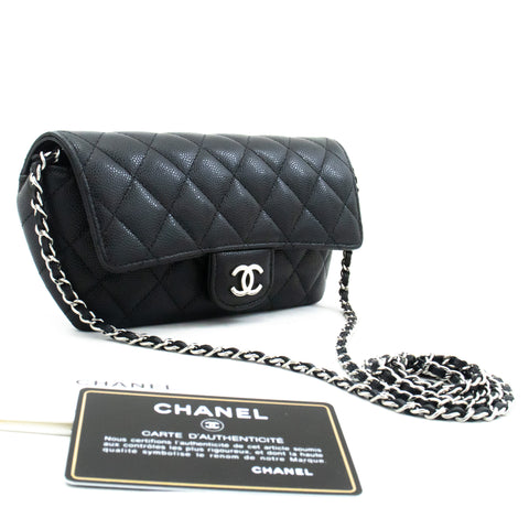 CHANEL Classic Double Flap 9 Chain Shoulder Bag Black Lambskin k42 –  hannari-shop