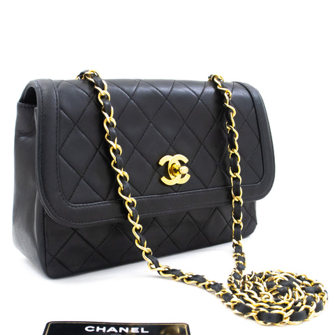 CHANEL Full Flap Small Chain Shoulder Bag Black Quilted Lambskin j89 –  hannari-shop