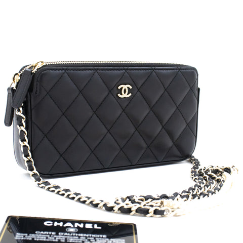 CHANEL Black Classic Wallet On Chain WOC Shoulder Bag Lambskin j46