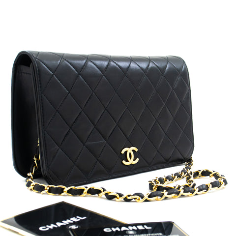 Chanel V-Stitch Double Flap Medium Chain Shoulder Bag Black Lamb L01