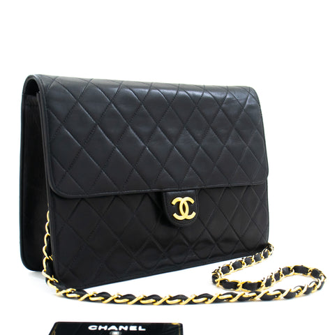 CHANEL Classic Maxi 13 2.55 Flap Chain Shoulder Bag Black Lamb h22 –  hannari-shop