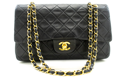 Chanel 2.55 Double Flap Medium Chain Shoulder Bag Black Lambskin H12