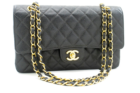 CHANEL Classic Jumbo Double Flap Quilted Caviar Leather Shoulder Bag B