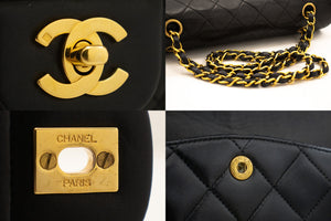 CHANEL Classic Double Flap 10" Chain Shoulder Bag Black Lambskin j48 hannari-shop