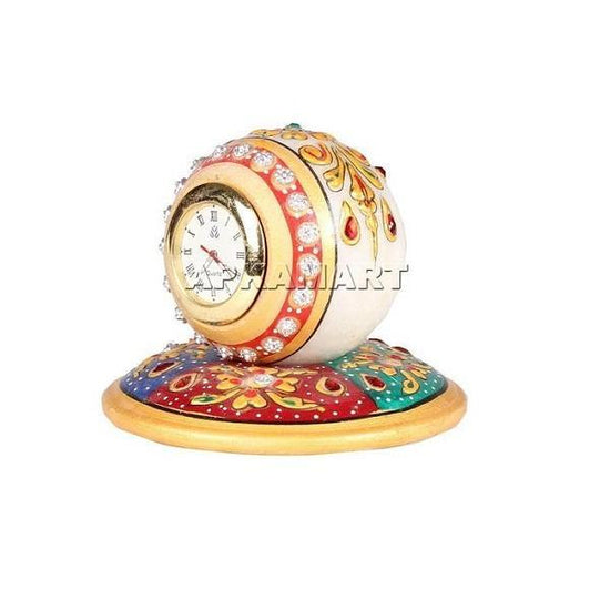 Fashion Bizz Beautiful Golden Meenakari Work Marble Table Clock Plate Watch  (9.5 x 9.5 x 8 CM) : Amazon.in: Home & Kitchen