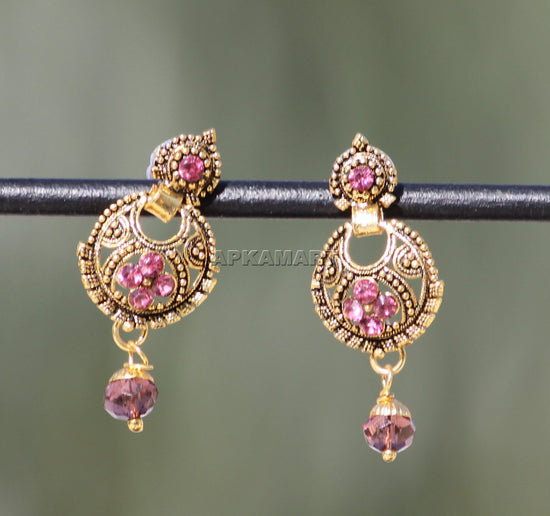 22K Gold Plated Green And Pink Stone Chaandbali Earring – Curio Cottage