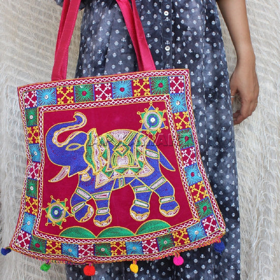 Women's Handicraft Silk Rajasthani Hand Bag , Red - Ritzie | Silk set,  Bags, Red fabric