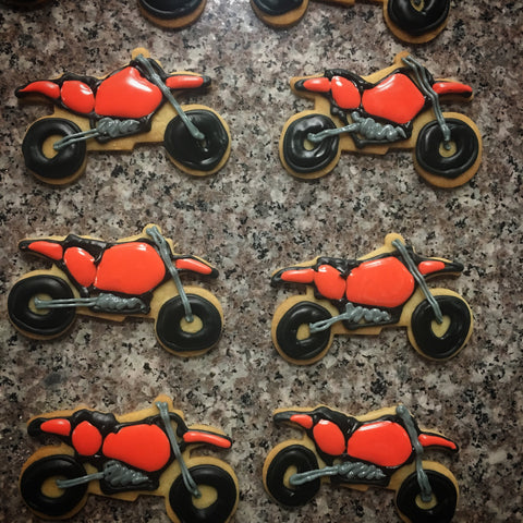 Motorbike motorcycle themed biscuits