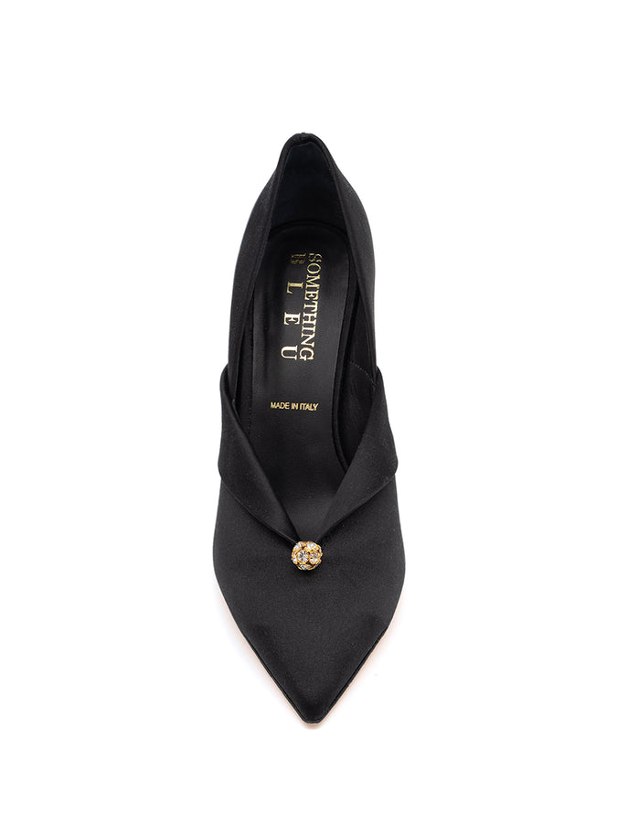 Something Bleu Women’s Selah Pointed Toe Pump in Black Satin