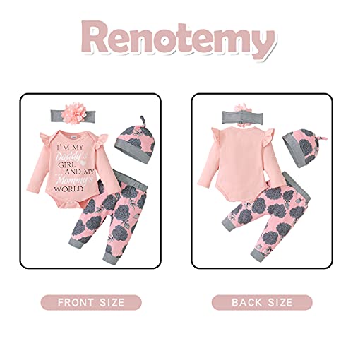 Renotemy Infant Baby Girl Clothes Baby Girl Stuff Long Sleeve Romper Pants Set 0-3 Months Baby Girl Clothes Lightpink