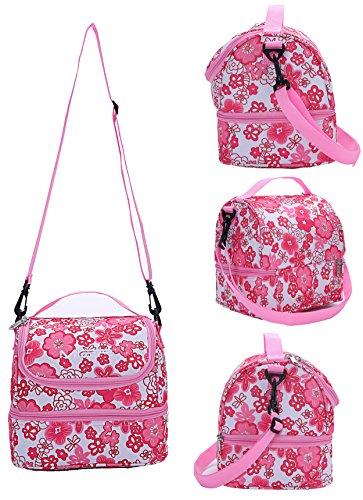 MIER Double Decker Insulated Adult Lunch Box w/Shoulder Strap – Pink ...