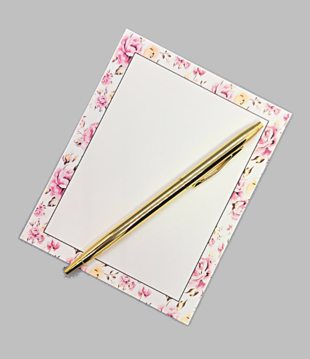 42-Pc Stationery Gift Box Set w/Reusable Desktop Organizer Box & Gold Pen - Pink & Yellow Posies
