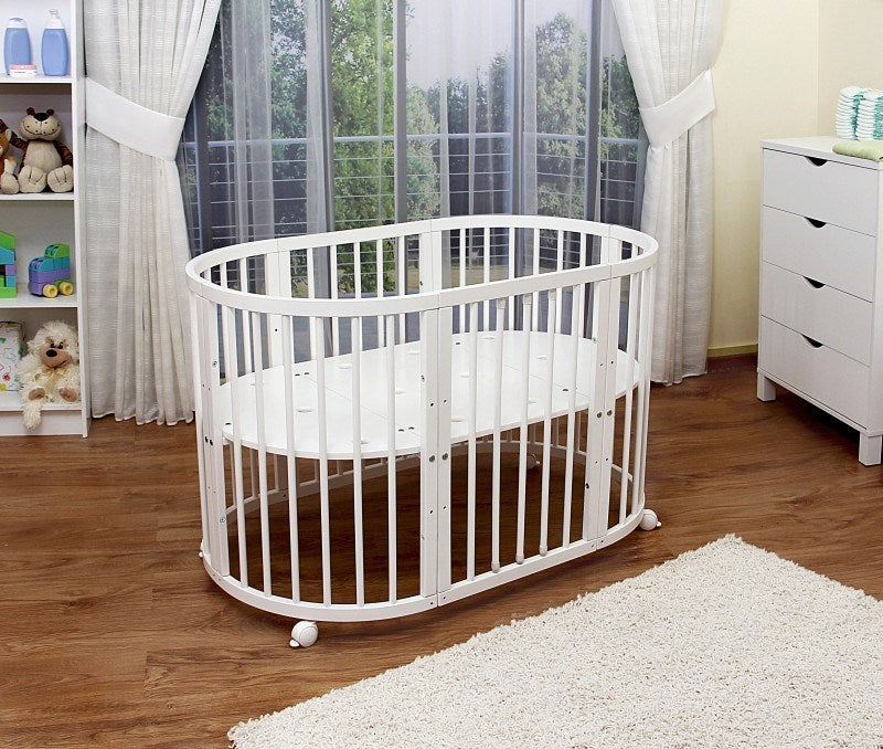 8 In 1 Convertible Round Crib Made Of Solid Pine Wood White