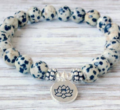 bracelet jaspe dalmatien fleur de lotus