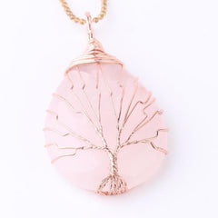 collier pendentif goutte d'eau en quartz rose