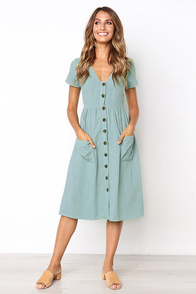 Button-Up Pocket Short Sleeve Dress - 6 Colors – Beetsweeti