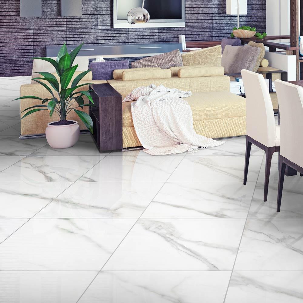 Carrara Satin Glazed Porcelain Floor Tile 600x600mm Added Tngnt