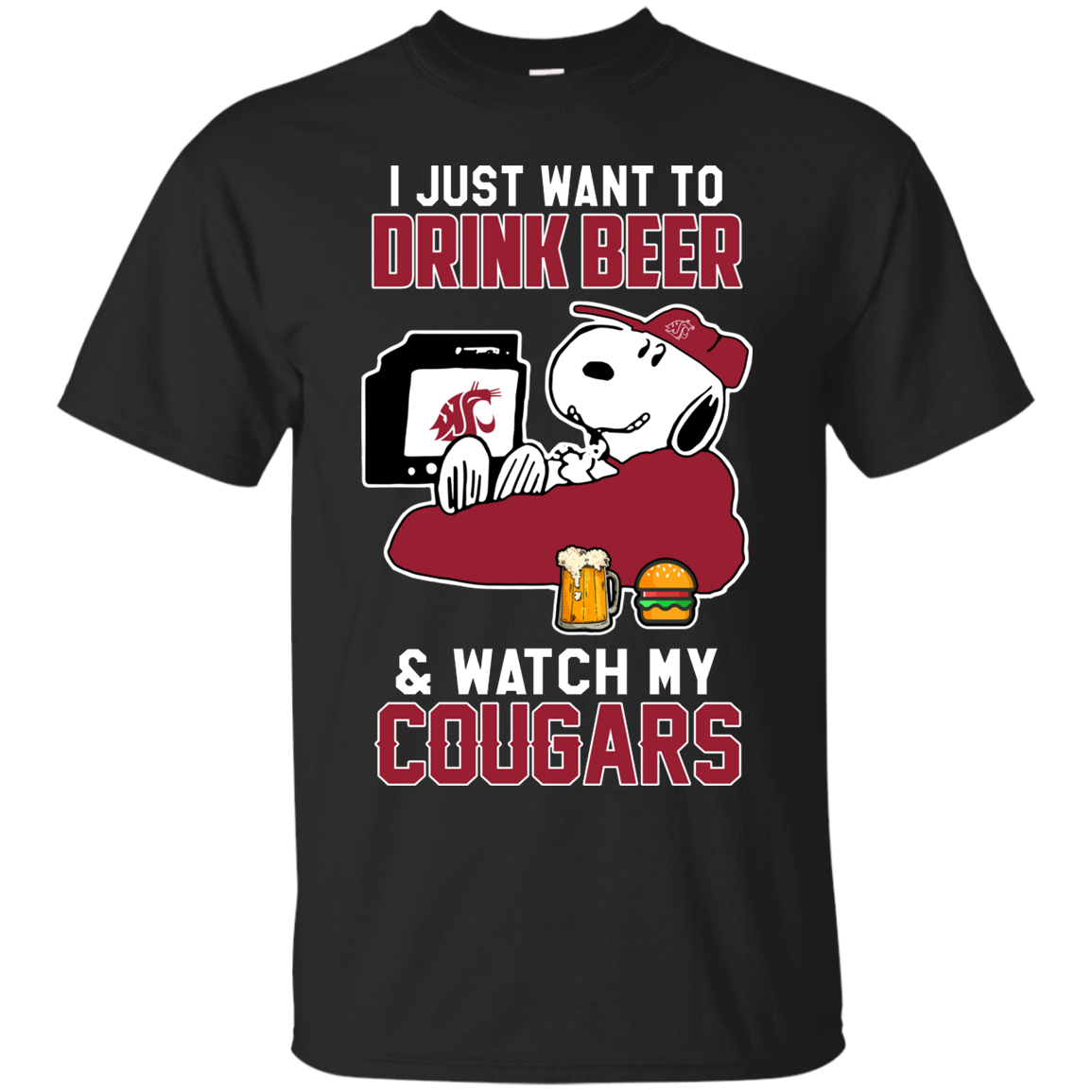 Washington State Cougars Snoopy Shirts Just Want To Drink Beer & Watch ...