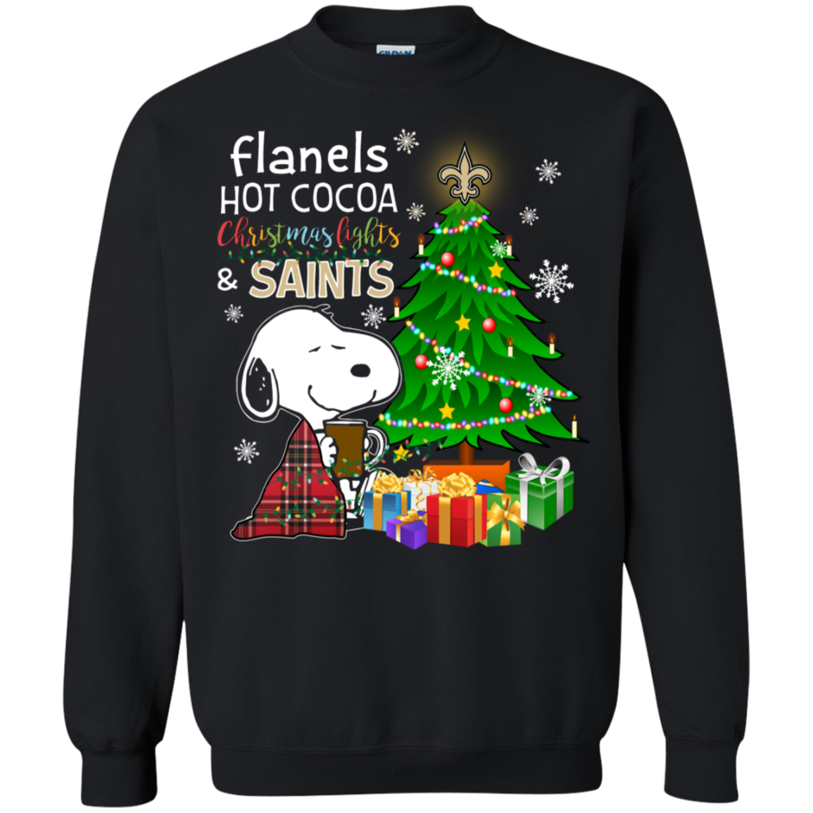 New Orleans Saints Snoopy Ugly Christmas Sweater Flanels Hot Cocoa ...