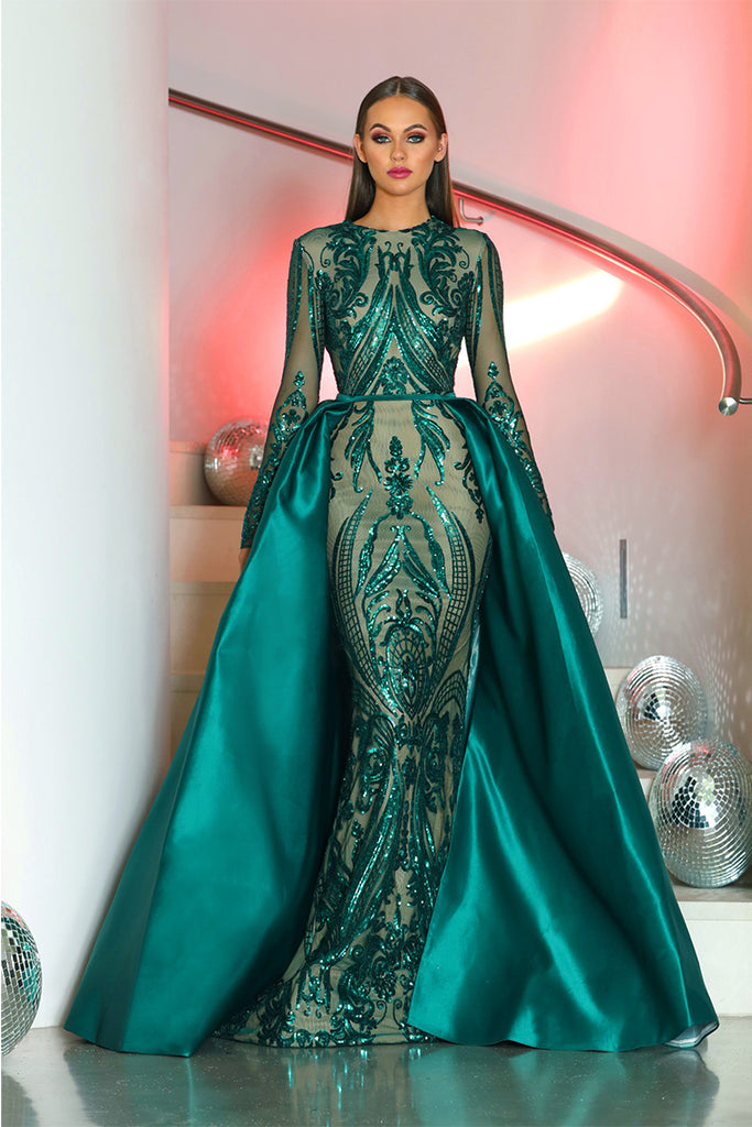 long sleeve emerald gown