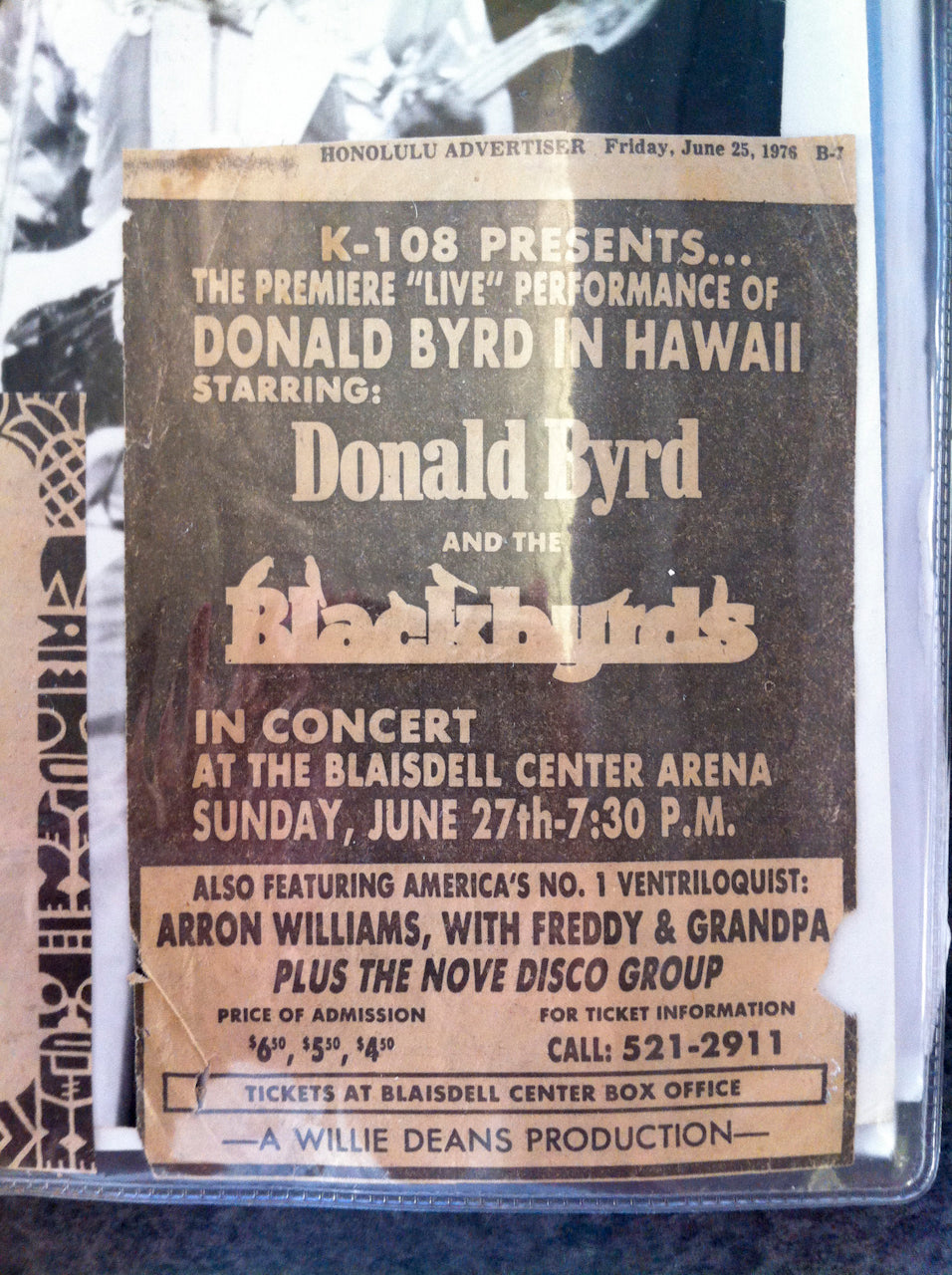 Nova performed with Donald Byrd and the Blackbyrds (here, mispelled as "Nove").