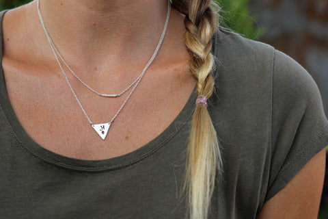 layered custom triangle necklace on