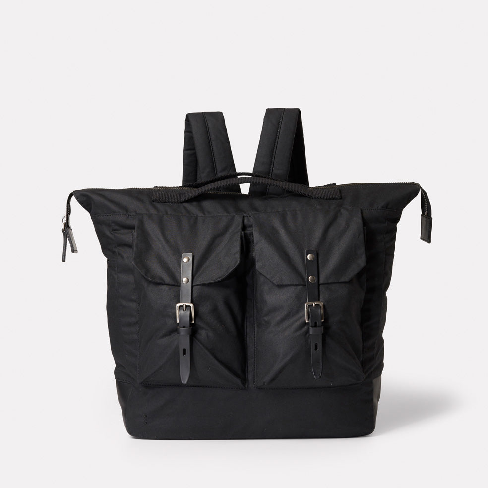 Frank Large Waxed Cotton Rucksack in Black - Ally Capellino product image